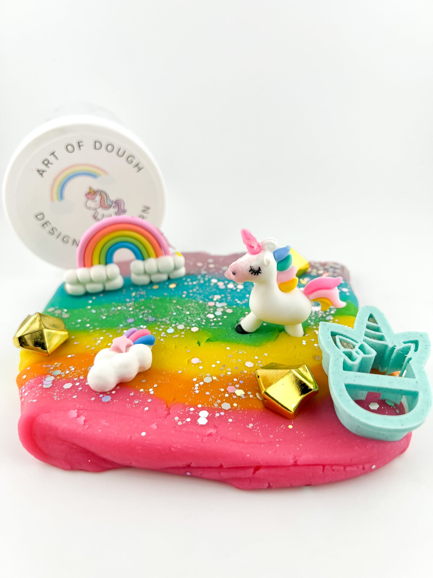White Unicorn Rainbow Glitter Sensory Play Dough - Sweetpea and Co.